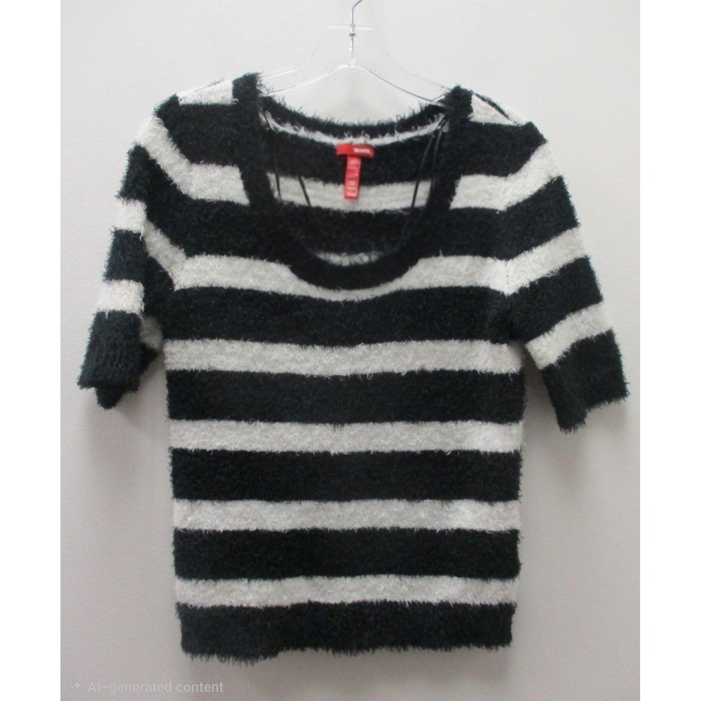 BONGO Eyelash Stripe Sweater Women's Size M Black White 3/4 Sleeve - Picture 2 of 7